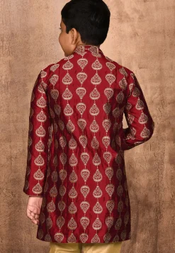 Embroidered Dupion Silk Sherwani in Maroon