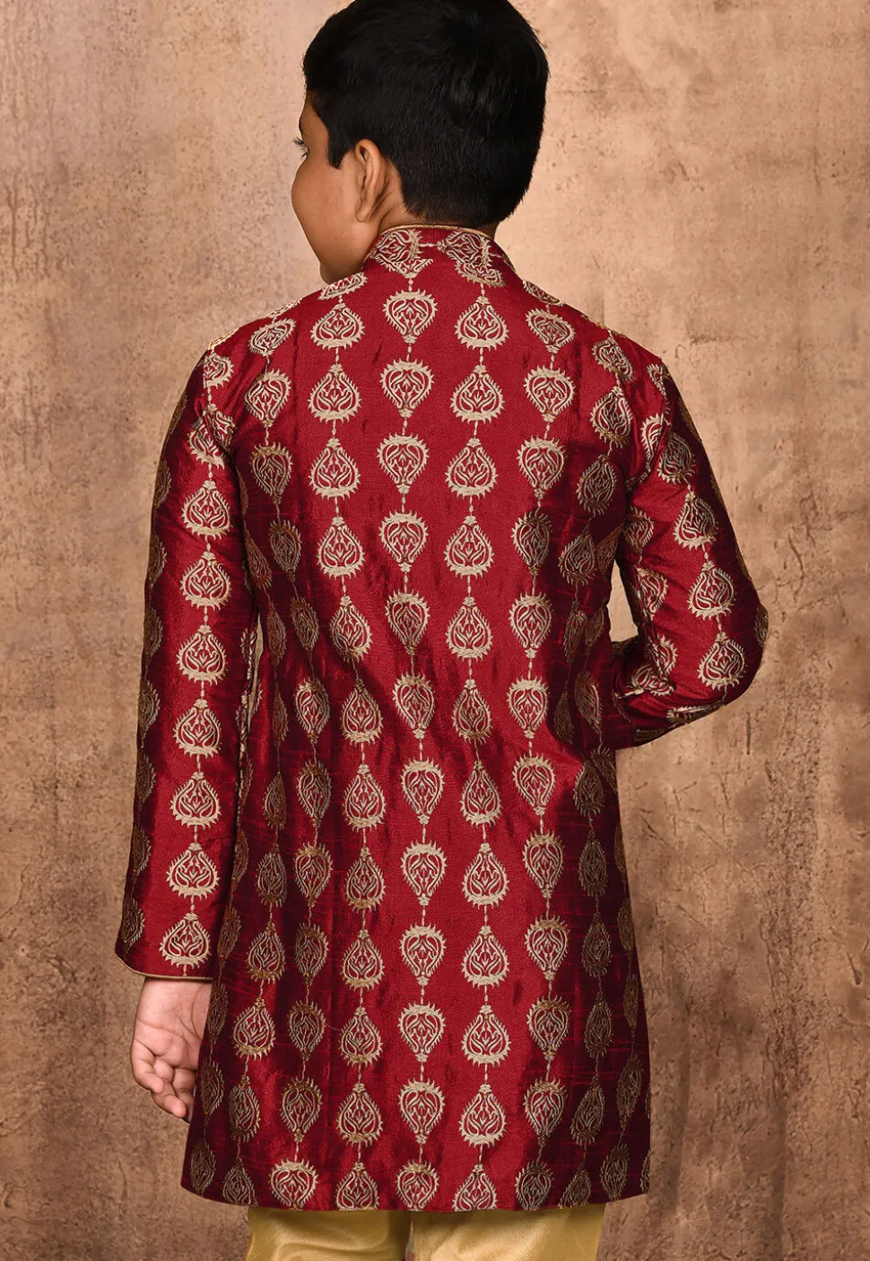 Embroidered Dupion Silk Sherwani in Maroon