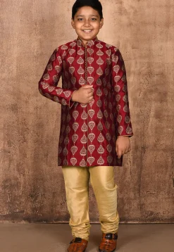 Embroidered Dupion Silk Sherwani in Maroon
