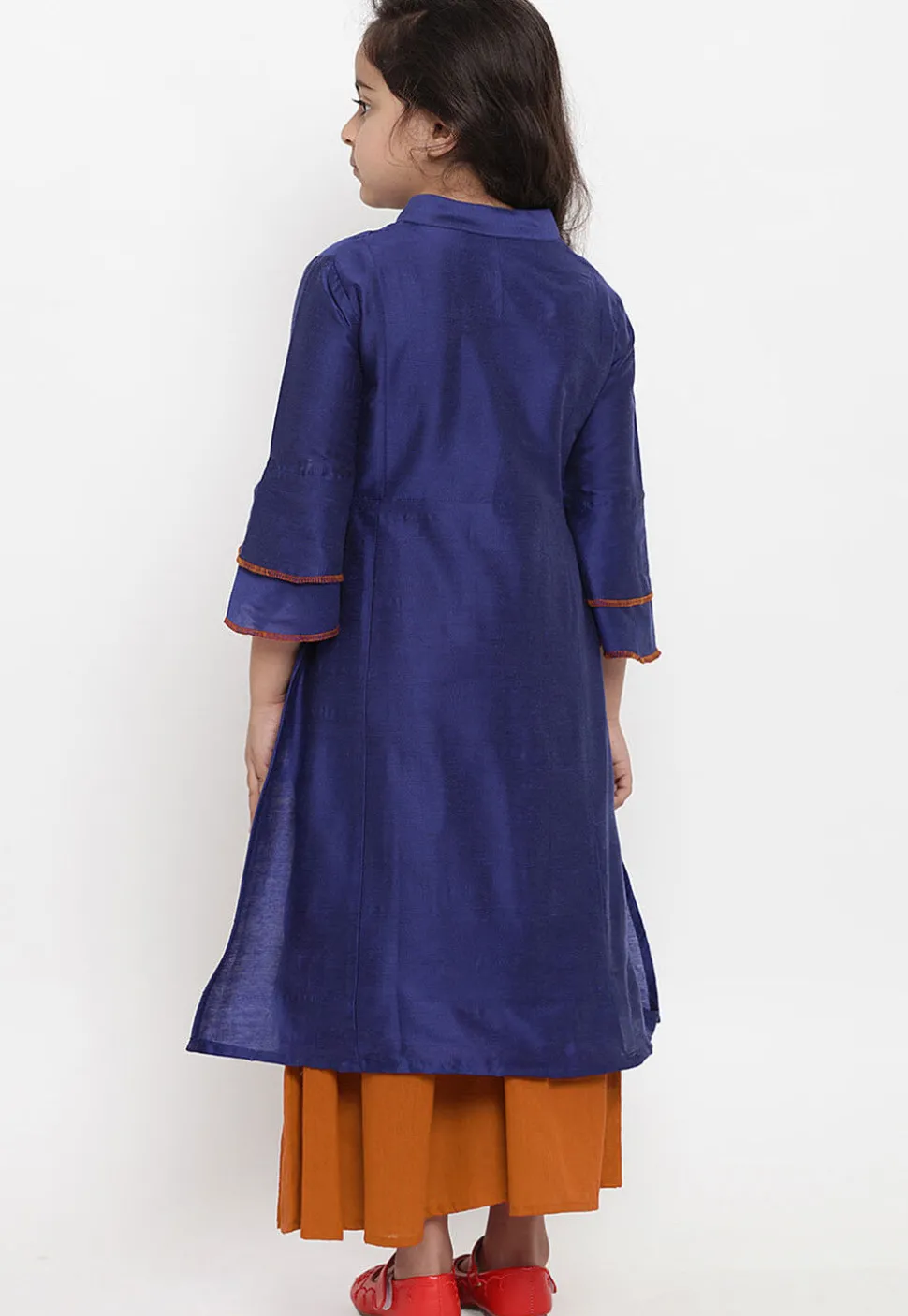 Embroidered Dupion Silk Straight Kurta Set in Navy Blue