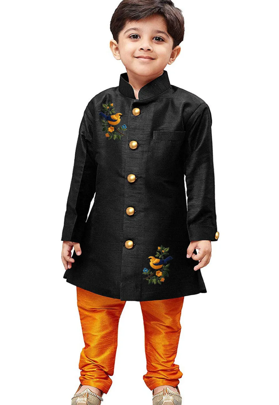Embroidered Dupion Silk Sherwani in Black