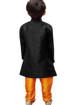Embroidered Dupion Silk Sherwani in Black