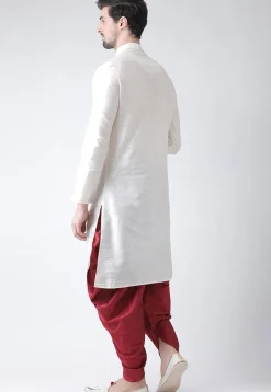 Embroidered Dupion Silk Side Slit Dhoti Kurta in White