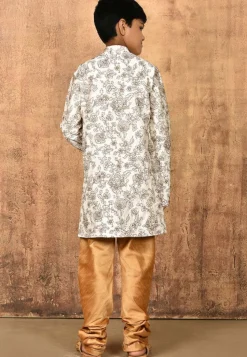 Embroidered Dupion Silk Sherwani Set in Cream