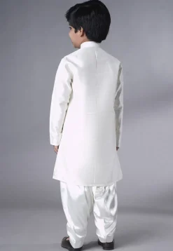 Embroidered Dupion Silk Sherwani Set in Off White