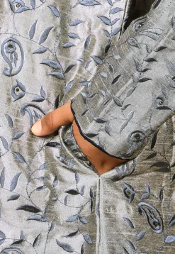 Embroidered Dupion Silk Sherwani Set in Grey