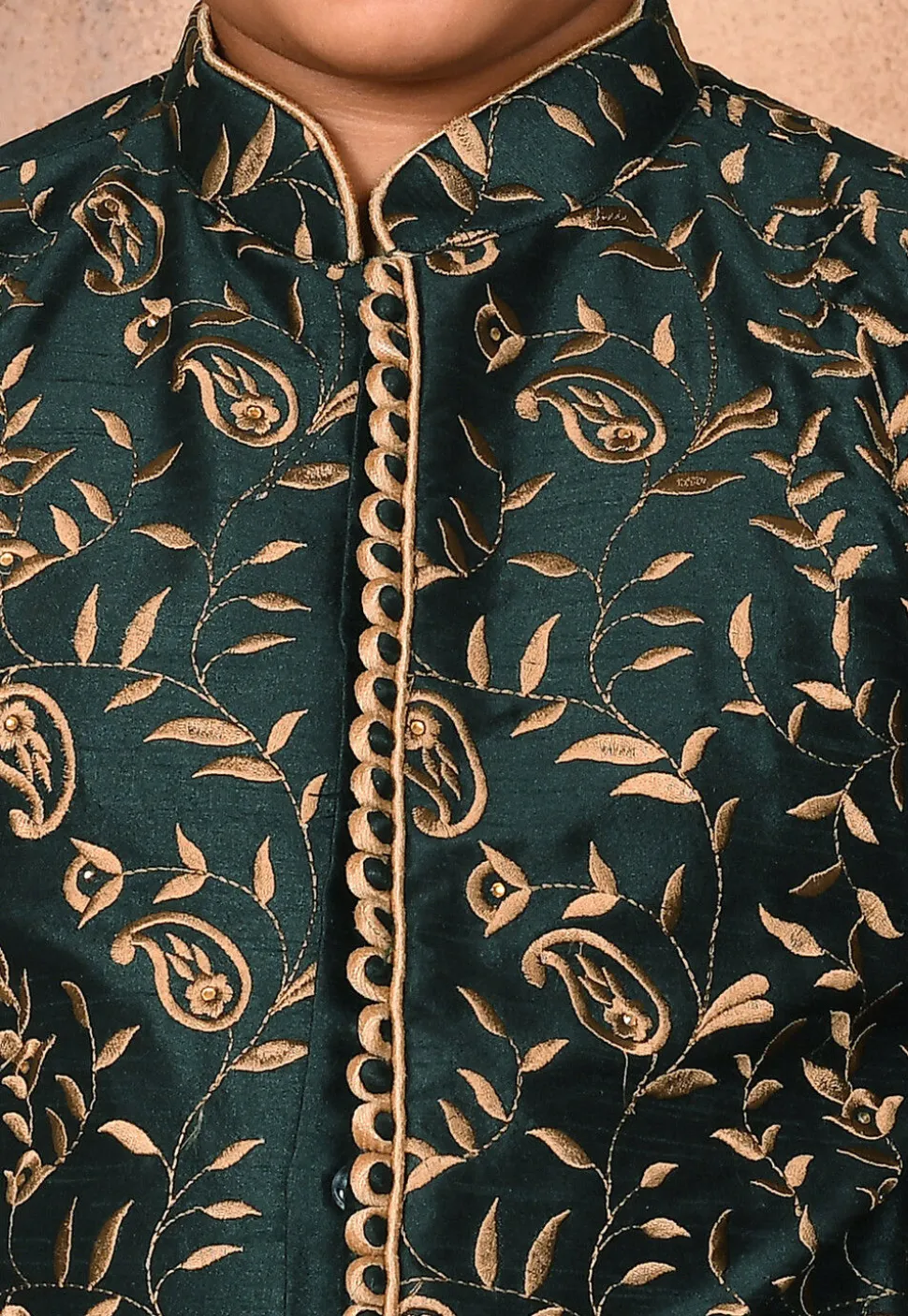 Embroidered Dupion Silk Sherwani in Dark Green