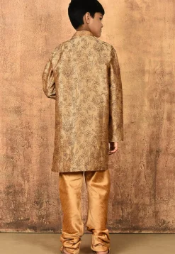 Embroidered Dupion Silk Sherwani in Dark Beige