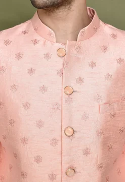Embroidered Dupion Silk Sherwani in Peach
