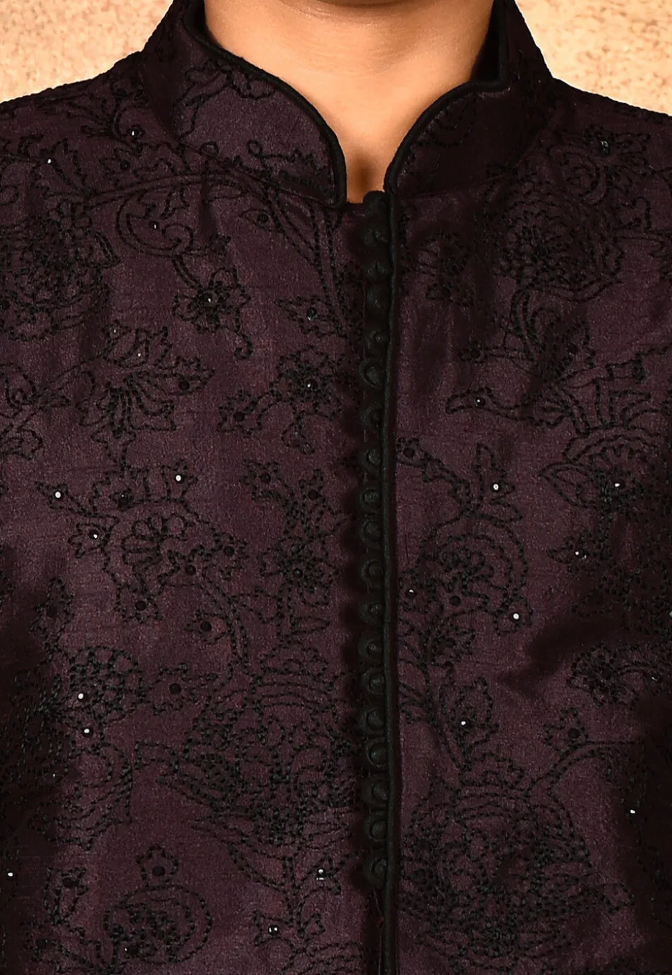 Embroidered Dupion Silk Sherwani in Wine