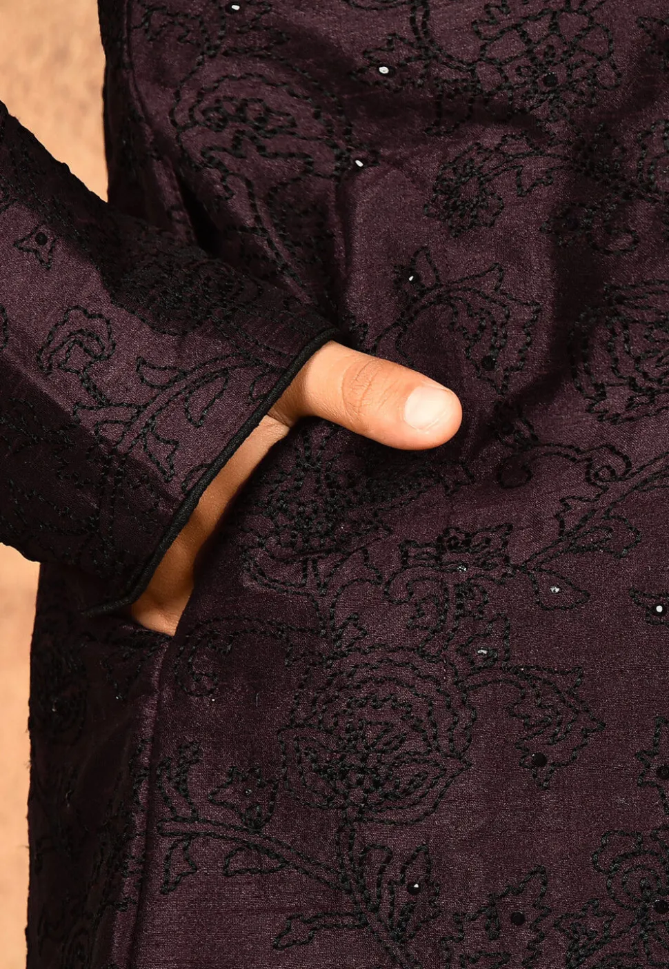 Embroidered Dupion Silk Sherwani in Wine