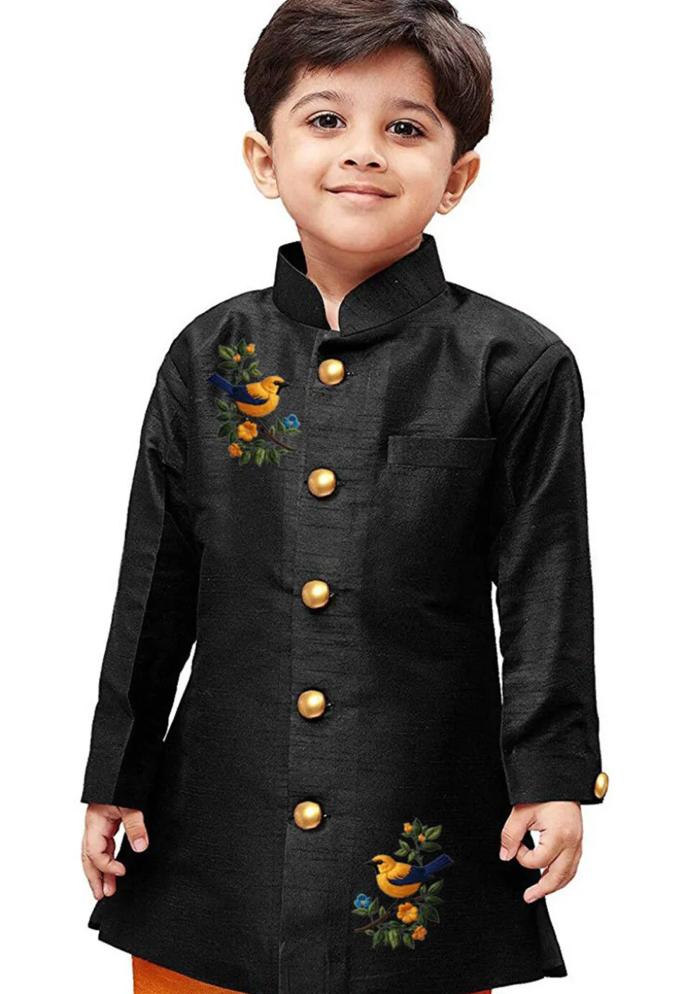 Embroidered Dupion Silk Sherwani in Black