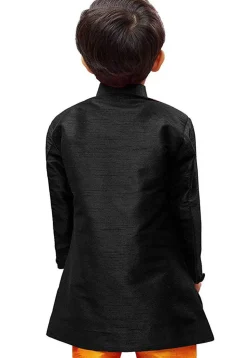 Embroidered Dupion Silk Sherwani in Black