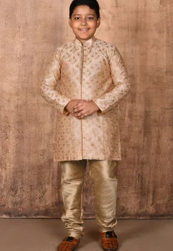 Embroidered Dupion Silk Sherwani in Beige