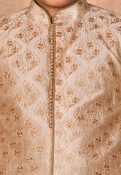 Embroidered Dupion Silk Sherwani in Beige