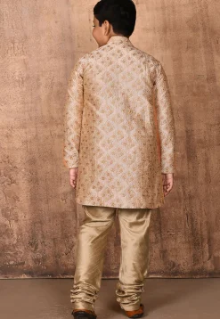 Embroidered Dupion Silk Sherwani in Beige