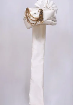 Embroidered Dupion Silk Turban in Off White