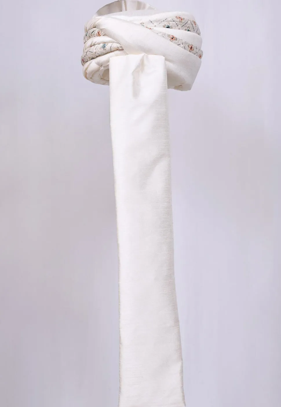 Embroidered Dupion Silk Turban in Off White