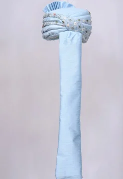 Embroidered Dupion Silk Turban in Sky Blue