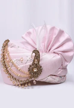 Embroidered Dupion Silk Turban in Pink