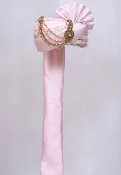 Embroidered Dupion Silk Turban in Pink