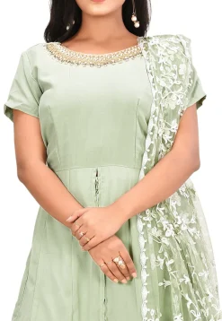 Embroidered Front Slit Georgette Abaya Style Suit in Pastel Green