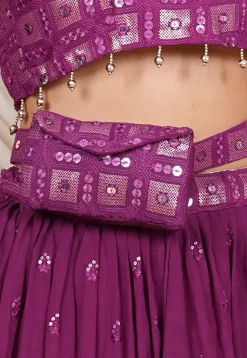 Embroidered Geogrette Pouch Bag in Purple