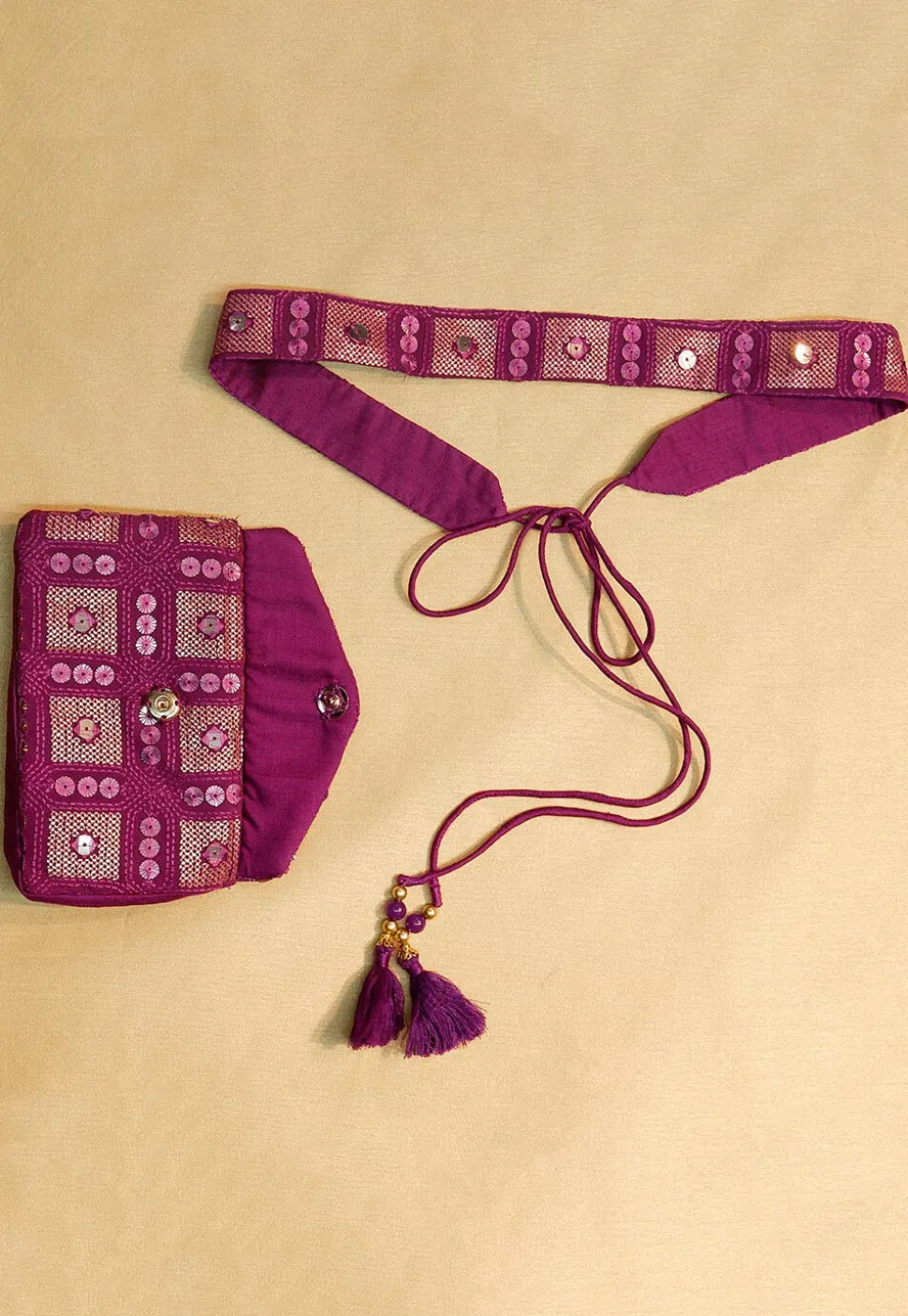 Embroidered Geogrette Pouch Bag in Purple