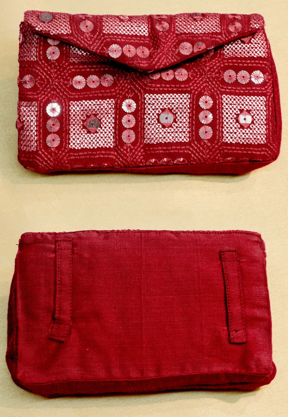 Embroidered Geogrette Waist Bag with Belt in Maroon