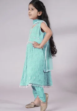 Embroidered Georgette A Line Suit in Sky Blue