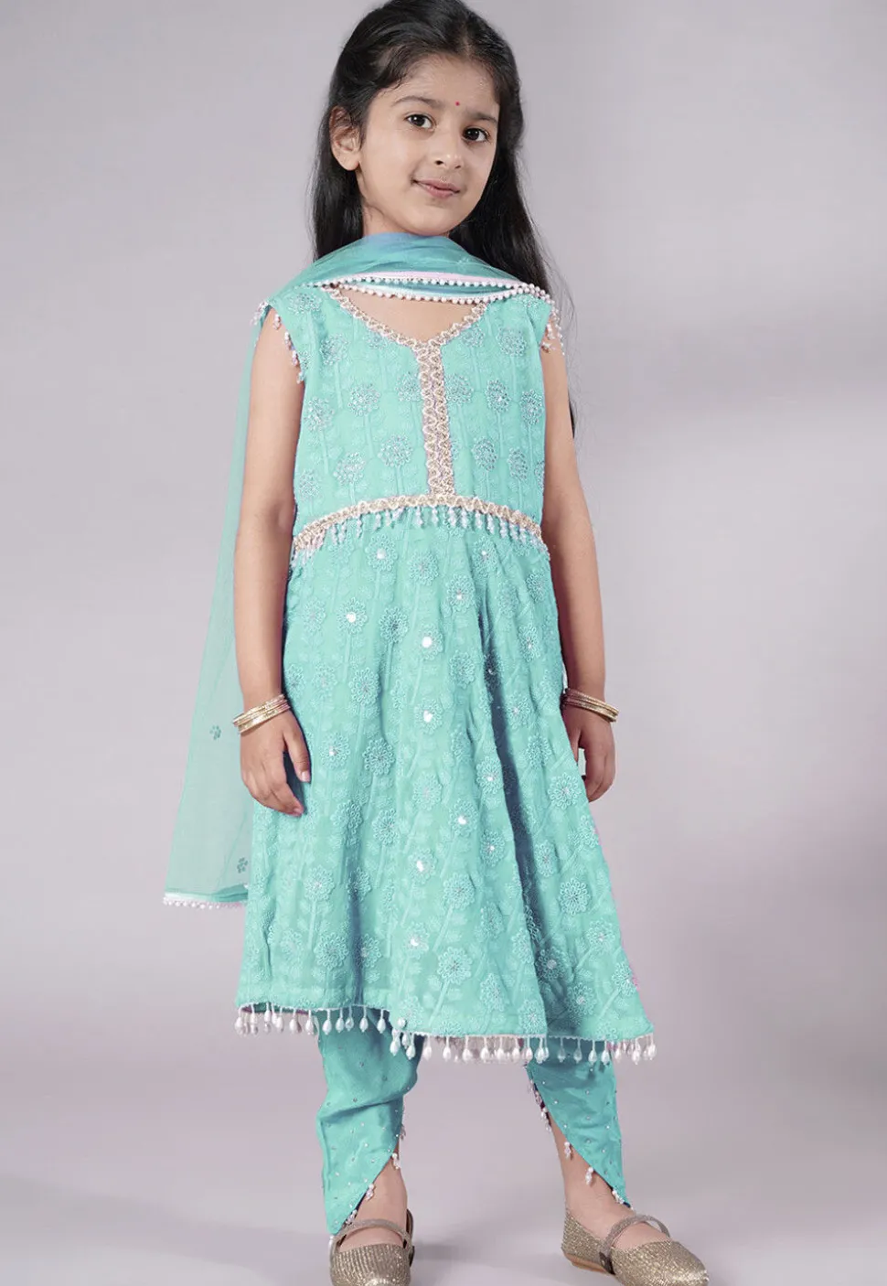 Embroidered Georgette A Line Suit in Sky Blue