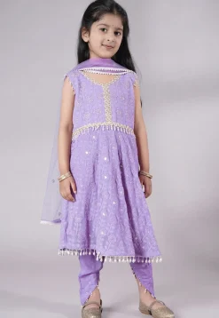 Embroidered Georgette A Line Suit in Light Purple