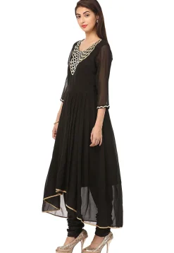 Embroidered Georgette A Line Suit in Black