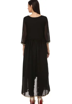 Embroidered Georgette A Line Suit in Black