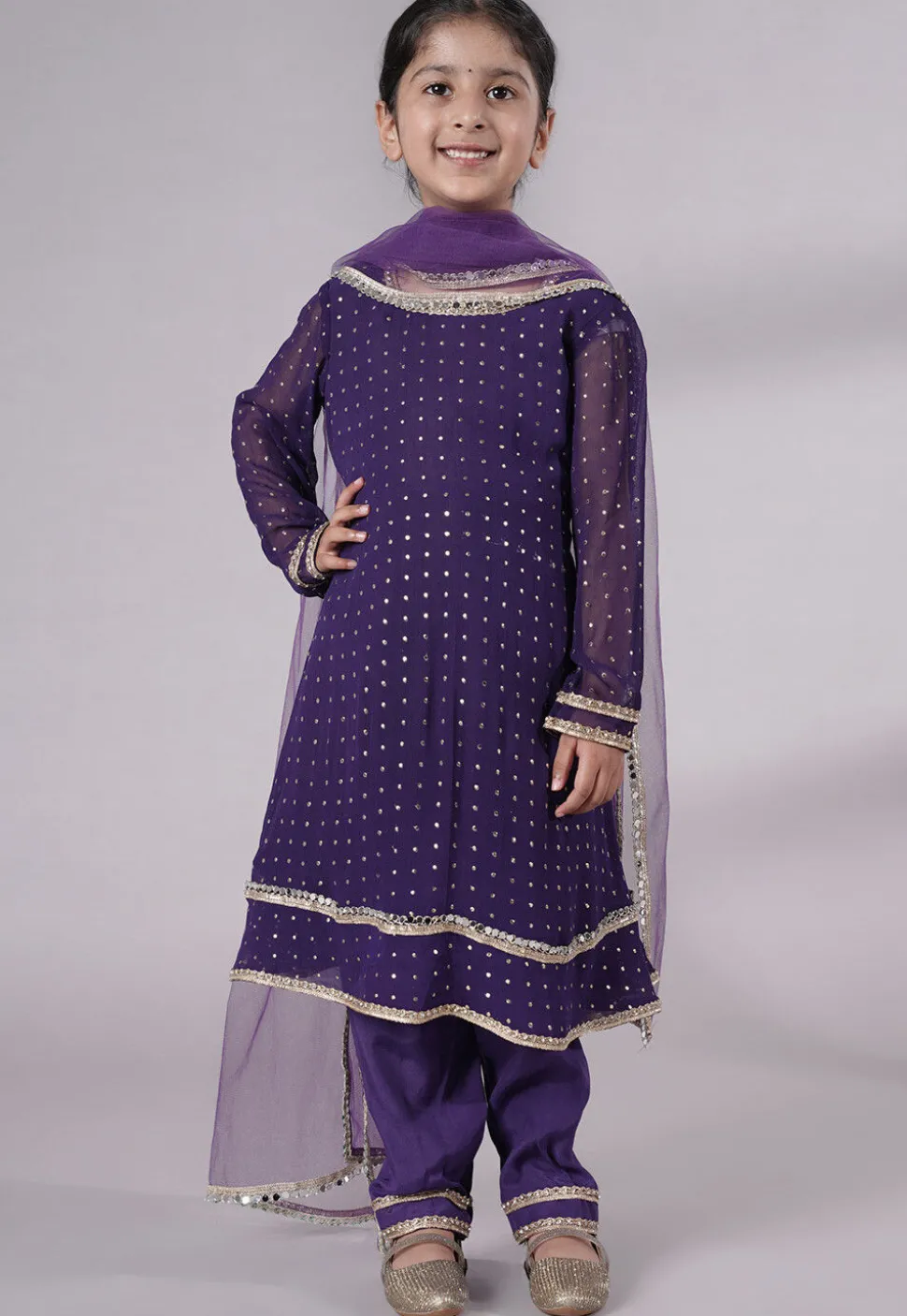 Embroidered Georgette A Line Suit in Dark Purple