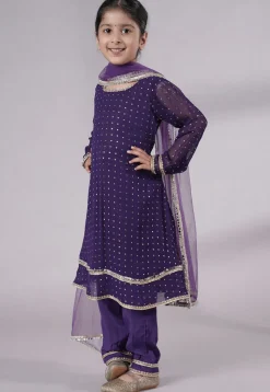 Embroidered Georgette A Line Suit in Dark Purple