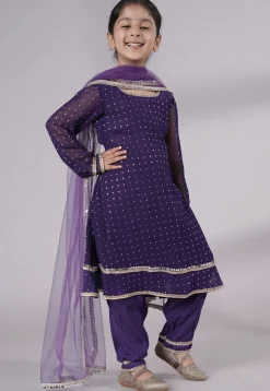 Embroidered Georgette A Line Suit in Dark Purple