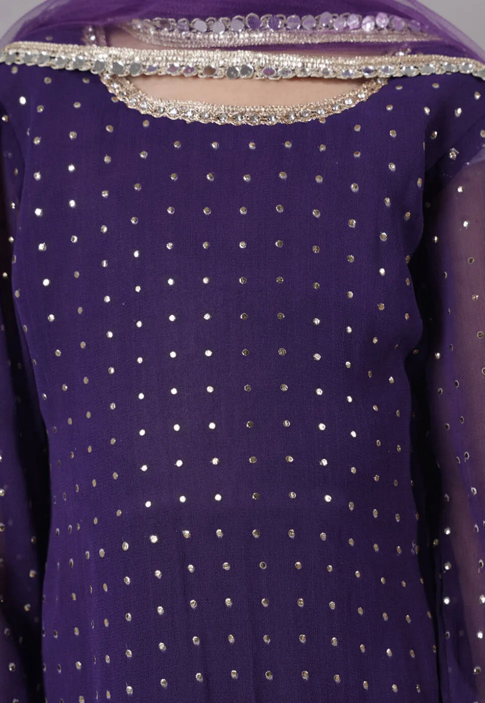 Embroidered Georgette A Line Suit in Dark Purple
