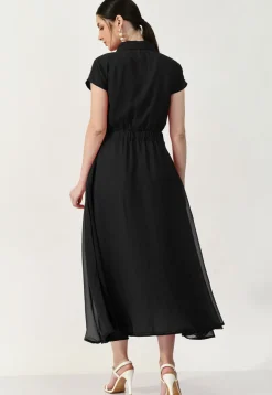 Embroidered Georgette A Line Dress in Black