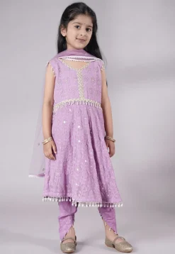 Embroidered Georgette A Line Suit in Light Purple
