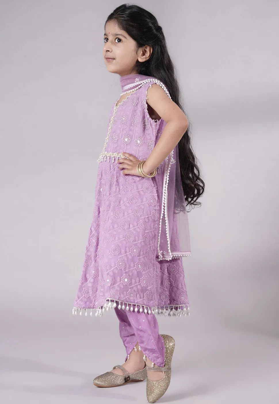 Embroidered Georgette A Line Suit in Light Purple