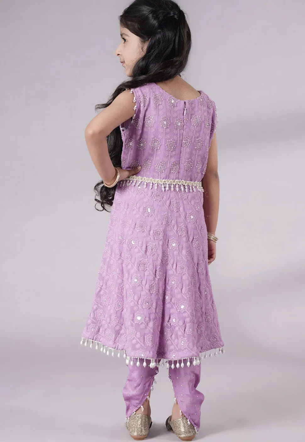 Embroidered Georgette A Line Suit in Light Purple