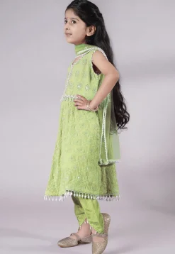 Embroidered Georgette A Line Suit in Light Green