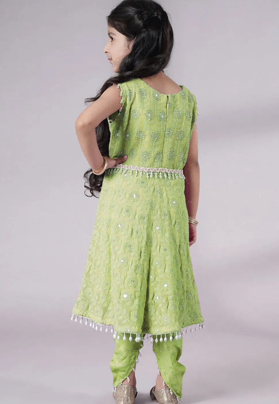 Embroidered Georgette A Line Suit in Light Green