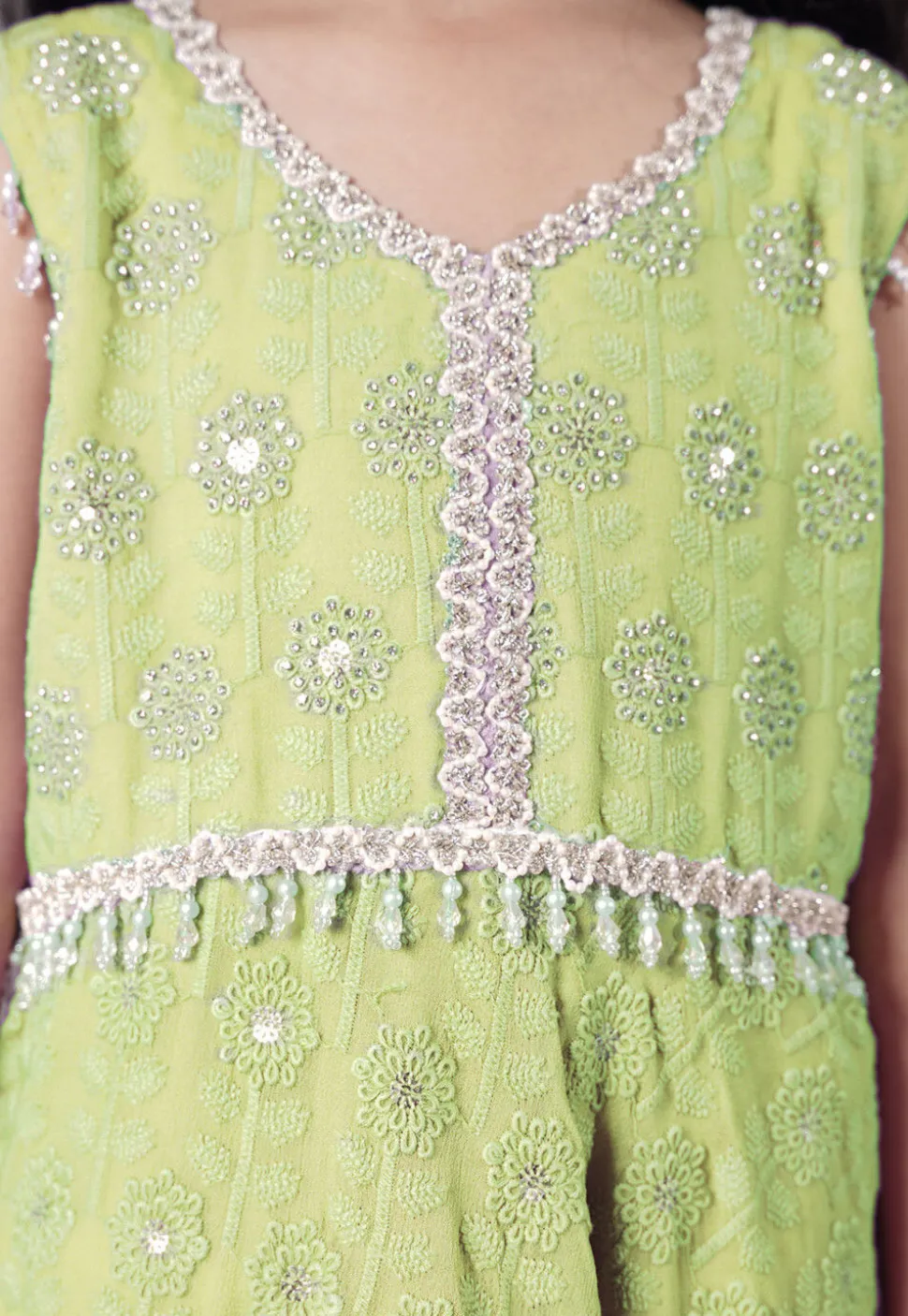 Embroidered Georgette A Line Suit in Light Green