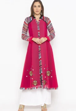 Embroidered Georgette A Line Kurta in Fuchsia