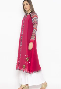 Embroidered Georgette A Line Kurta in Fuchsia