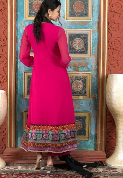 Embroidered Georgette A Line Suit in Fuchsia