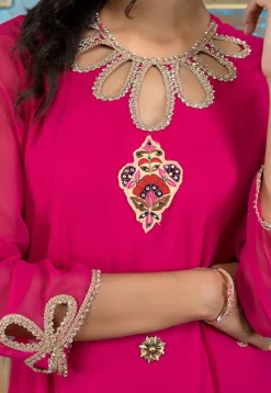 Embroidered Georgette A Line Suit in Fuchsia