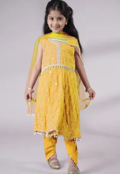 Embroidered Georgette A Line Suit in Yellow